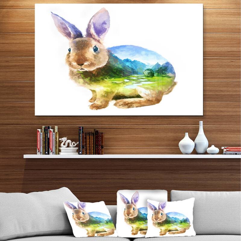 Designart 'Rabbit Double Exposure Illustration' Large Animal Metal Wall