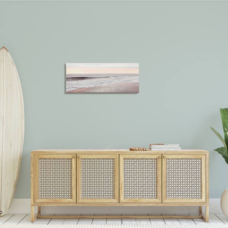 Stupell Tropical Waterfront Sunrise Incoming Tide beach Panoramic Photography Canvas Wall Art - White