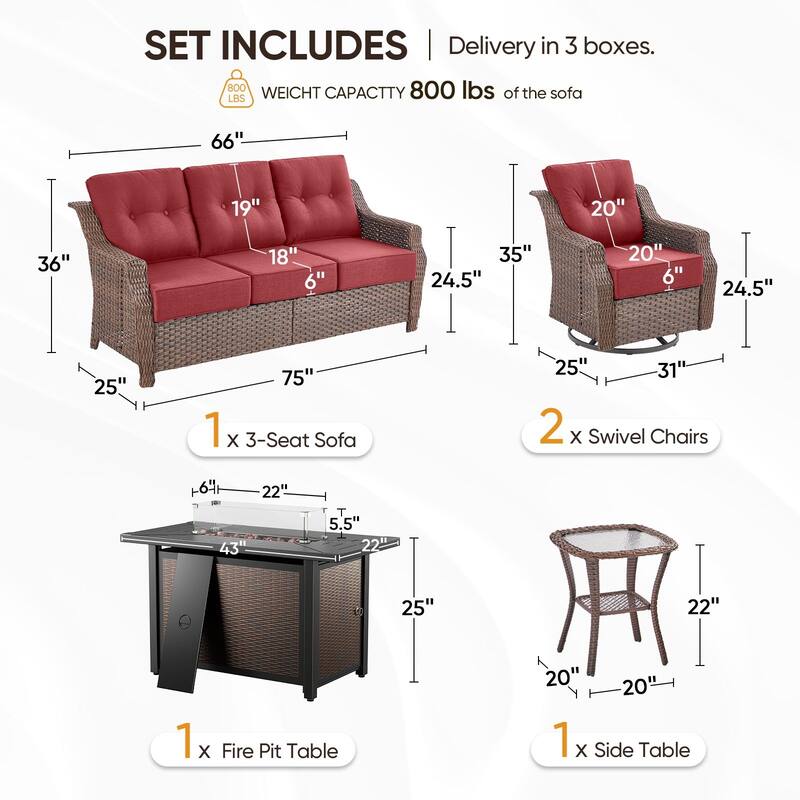 5-Piece Sofa Swivel Chairs with 43" Firepit Table