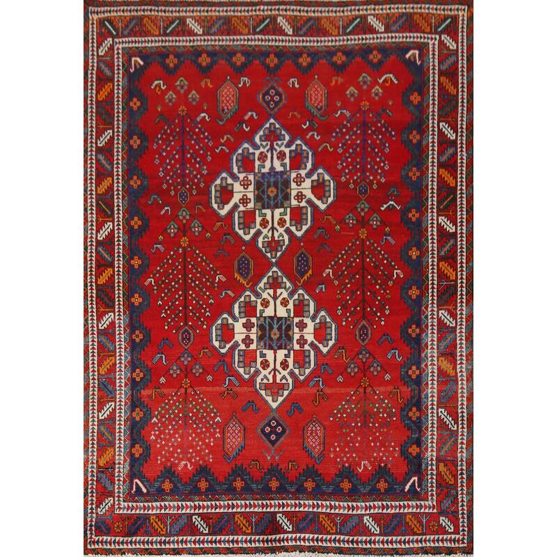 Hand Knotted Oriental 100% Wool Carpet Traditional Tribal Red Sirjan Area Rug - 6' 5'' X 4' 10''