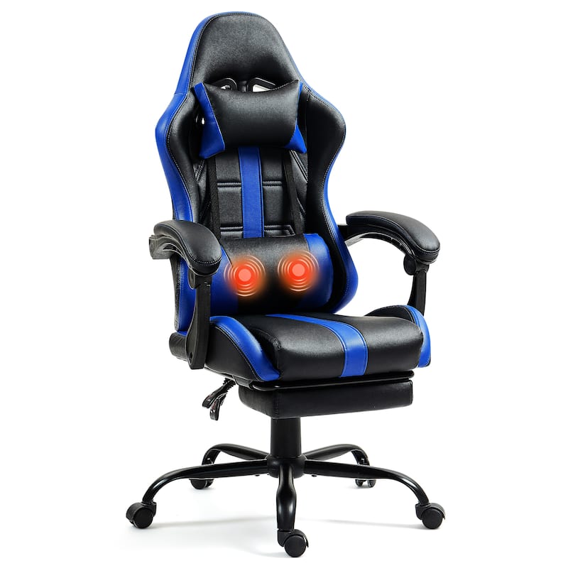 AVAWING Gaming Chair PU Leather Office Chair with Footrest - Blue
