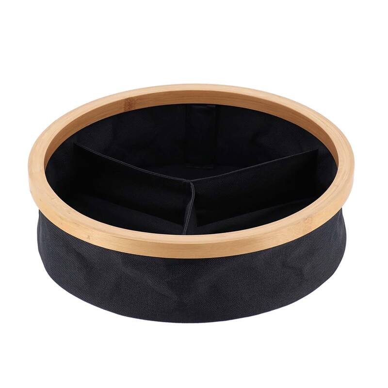 Round Foldable Storage Basket 3-Compartment Organizer - 12 L x 12 W x 4 H - Black