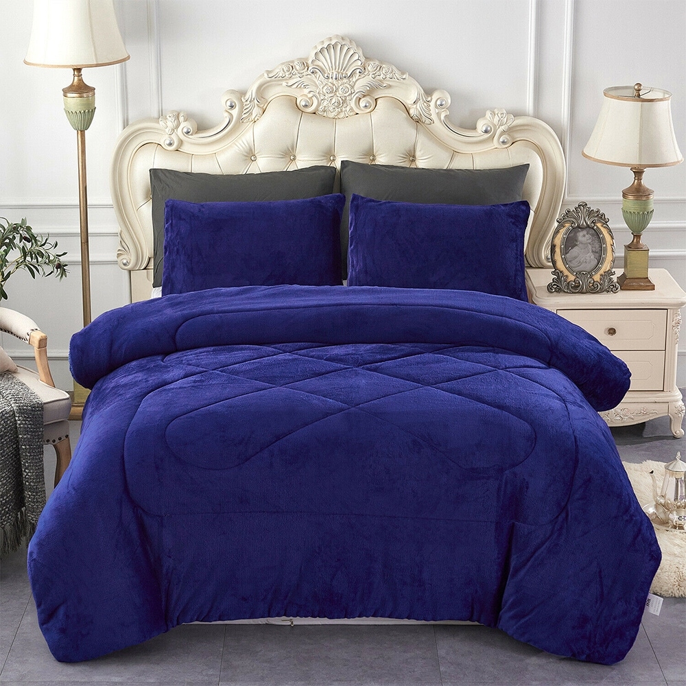 3 Piece Reversible Flannel Plush Borrego California King Grey Bed Bath Beyond 35298061