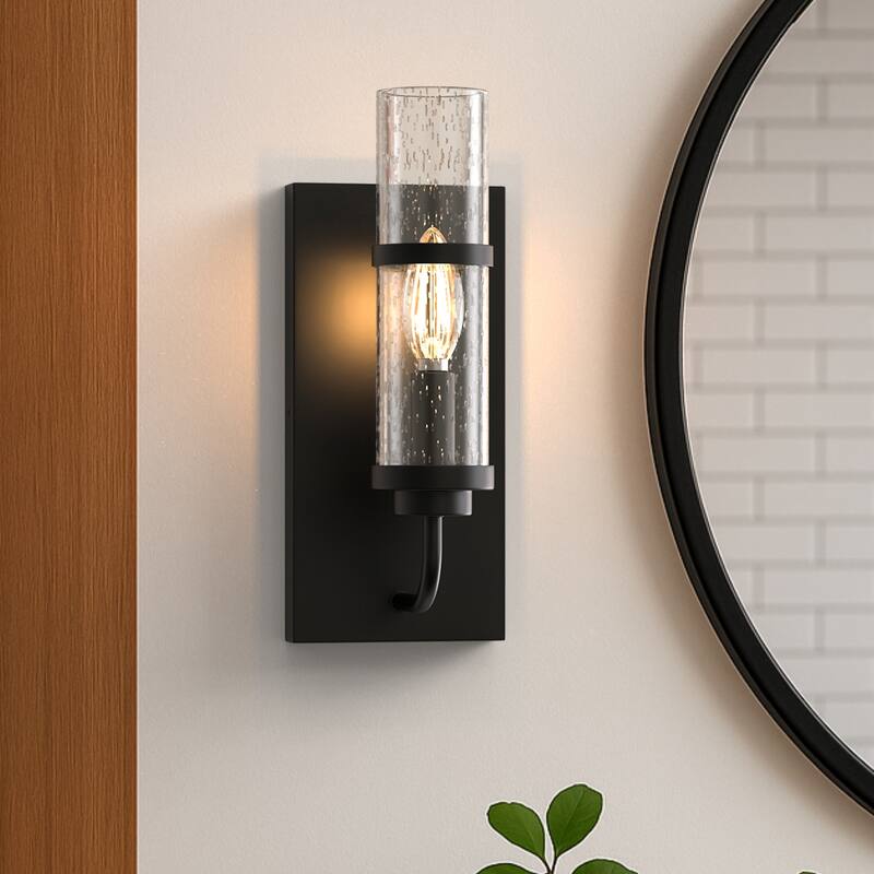 YANSUN Set of 2 Indoor Wall Sconces, E12 Base, Matte Black & Clear Glass