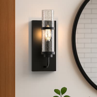 YANSUN Set of 2 Indoor Wall Sconces, E12 Base, Matte Black & Clear Glass