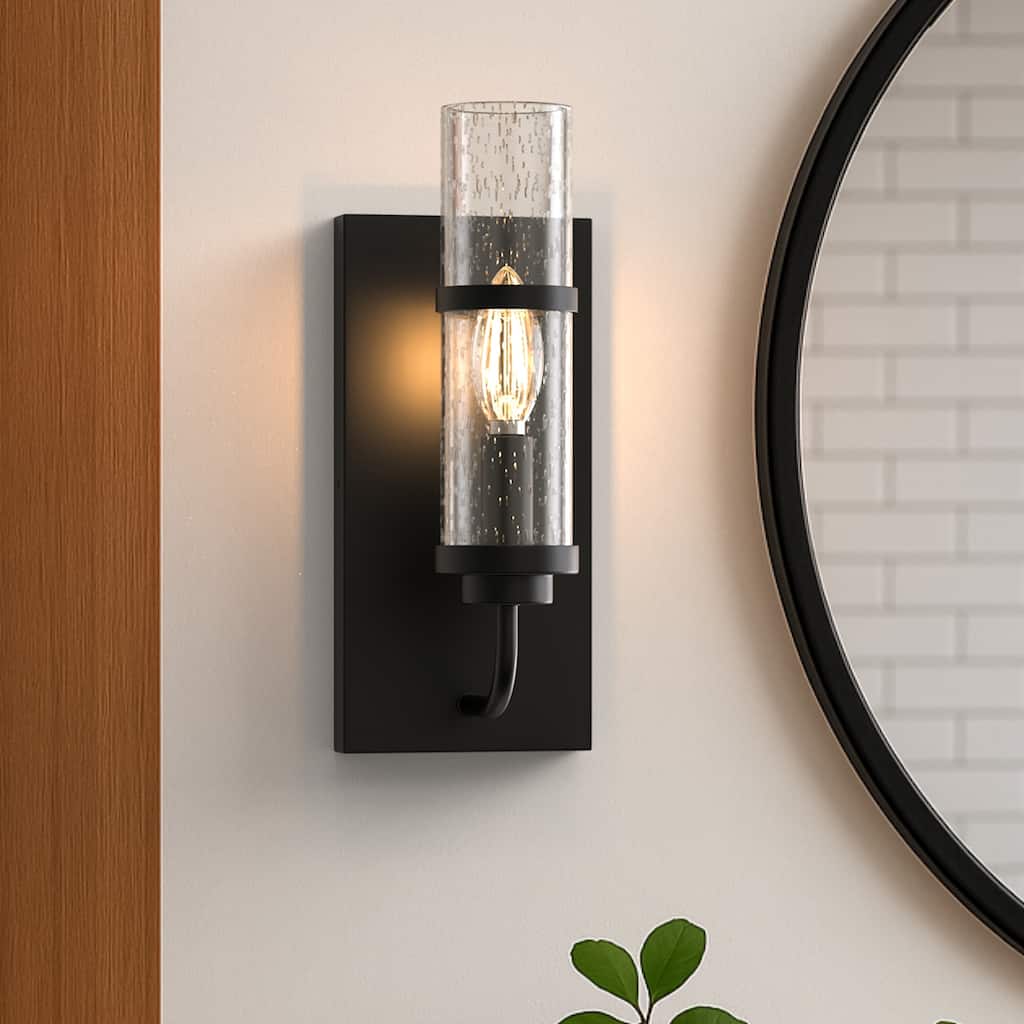 YANSUN Set of 2 Indoor Wall Sconces, E12 Base, Matte Black & Clear Glass