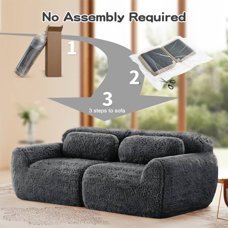 Roomfitters 2-Seater Modular Plush Sectional Sofa, No Assembly High-Density Sponge Couch with Pillows