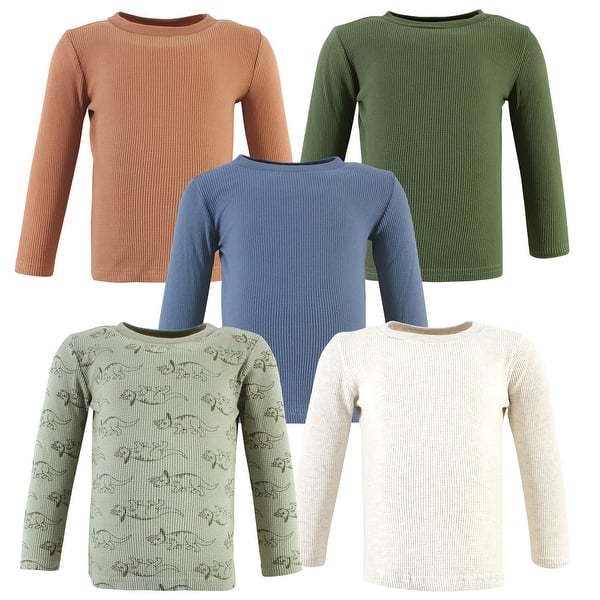 slide 1 of 1, Hudson Baby Toddler Boy Thermal Long Sleeve Tees 5pk, Sage Dinosaur 2T - Sage Dinosaur