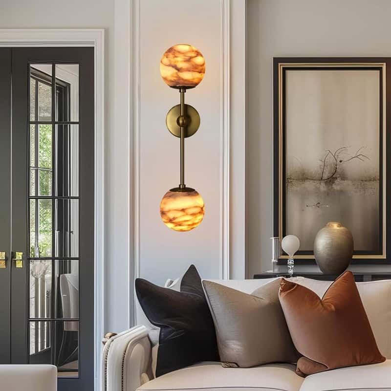KAYLA Anjely Modern 25" Alabaster Wall Sconce, 1-Light Dimmable Wall Light with Brass Base, G9 LED Bulbs Included