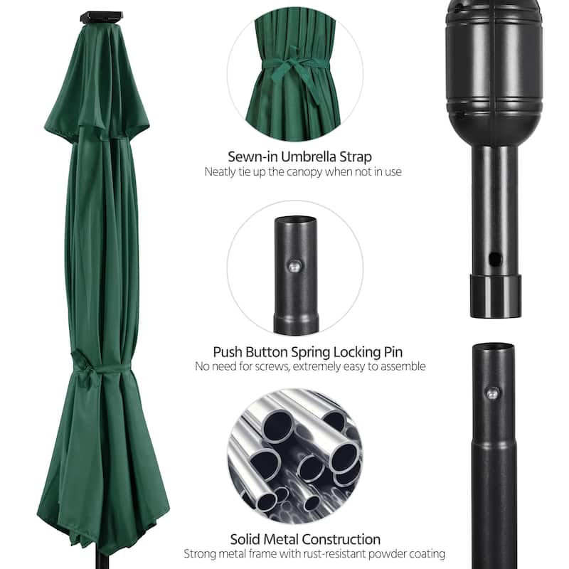 Yaheetech 9FT Patio Umbrella with 32 LED Lights Market Umbrella with 8 Ribs