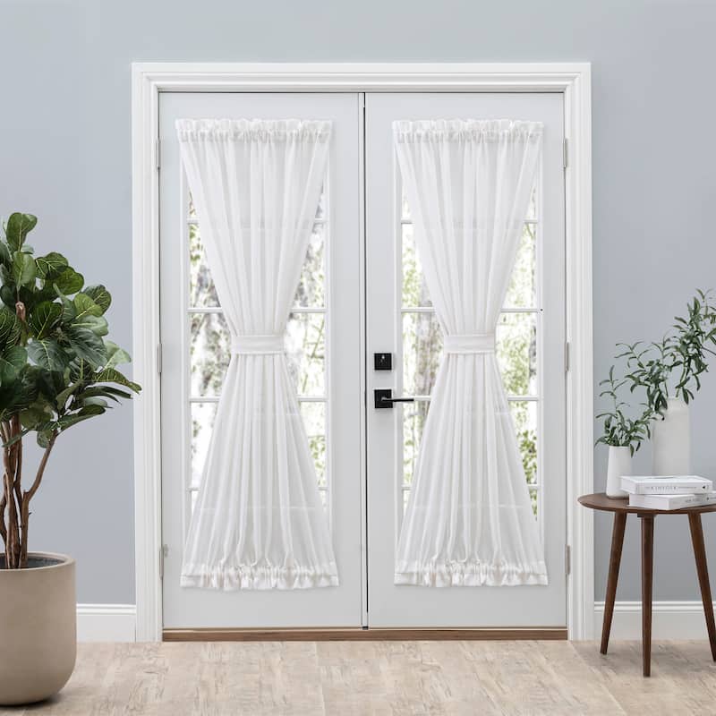 Shannon Premium Slubbed Linen Door Curtain Panel W Tie Back - White - 52"W x 72"L