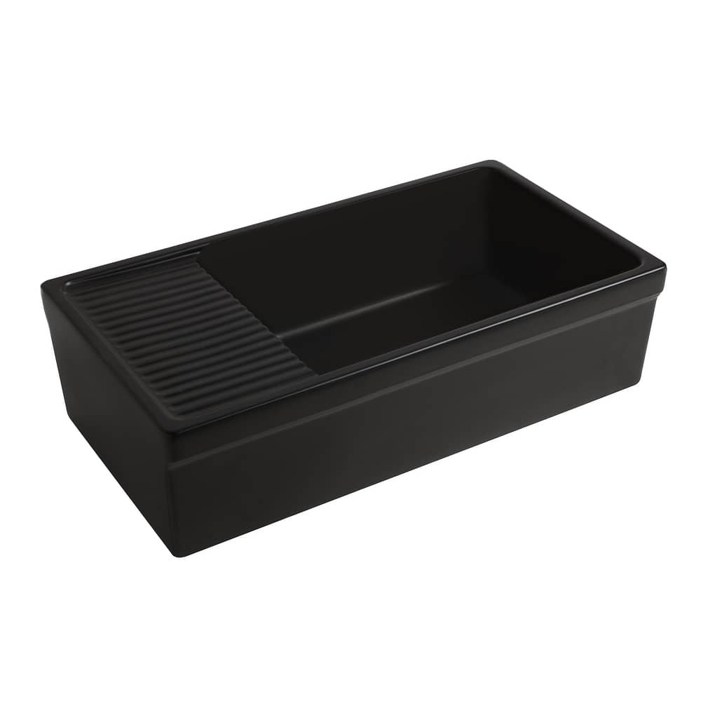 Whitehaus Reversible Matte Fireclay Sink with Integral Drainboard