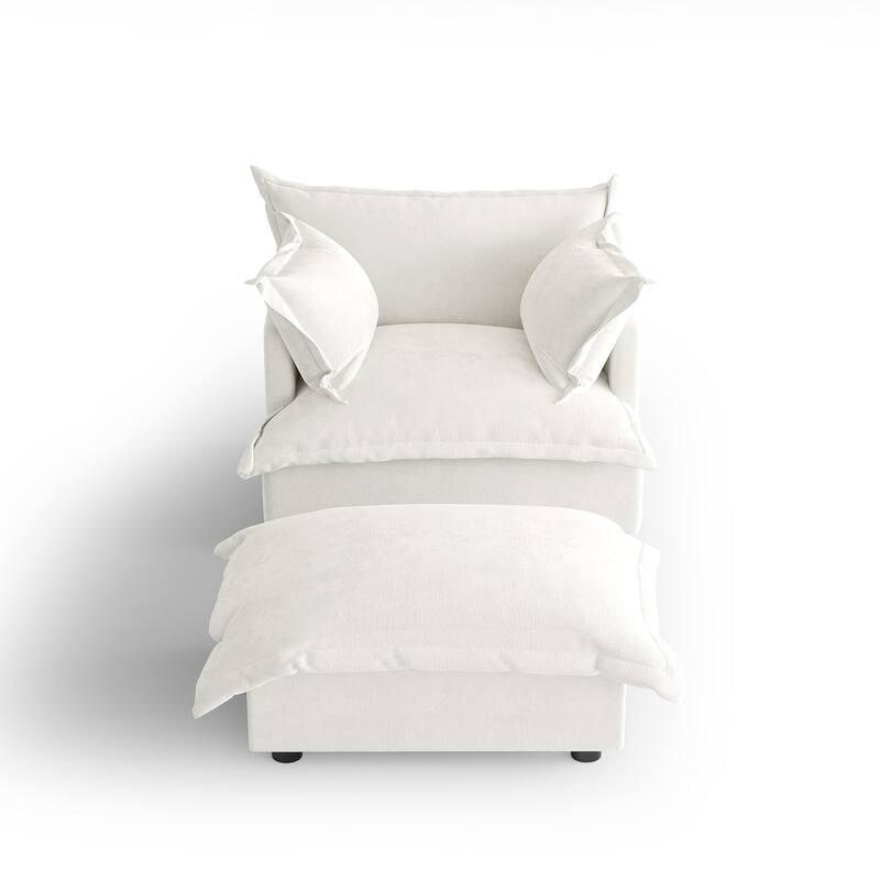 39"W Oversized Chenille Comfy Cloud Chaise Lounge with Ottoman