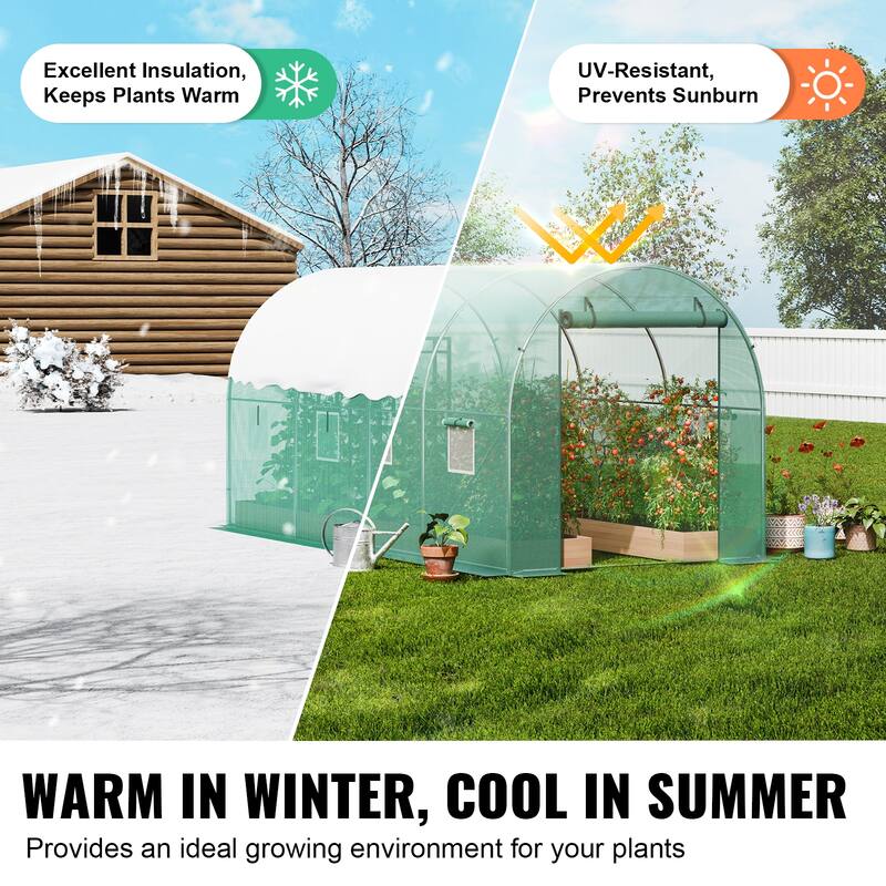Walk-in Tunnel Greenhouse, Hoop House Greenhouse Tunnel, Plant Hot House with Galvanized Steel Frame, Green PE Cover