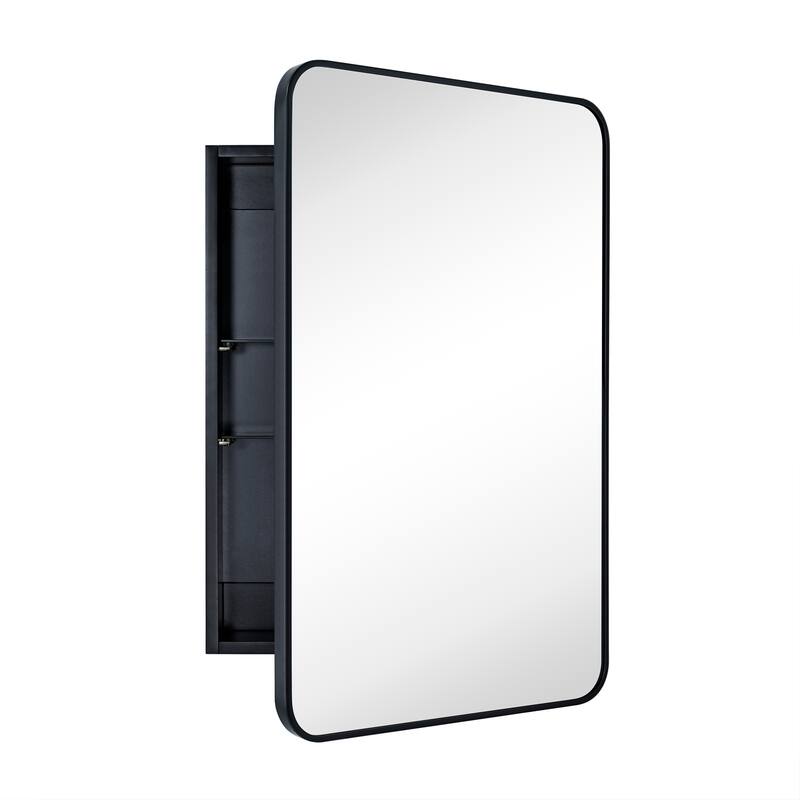 TEHOME Garnes Recessed or Surface Mount Framed Medicine Cabinet with Adjustable Shelves - 20'' x 30'' - Black
