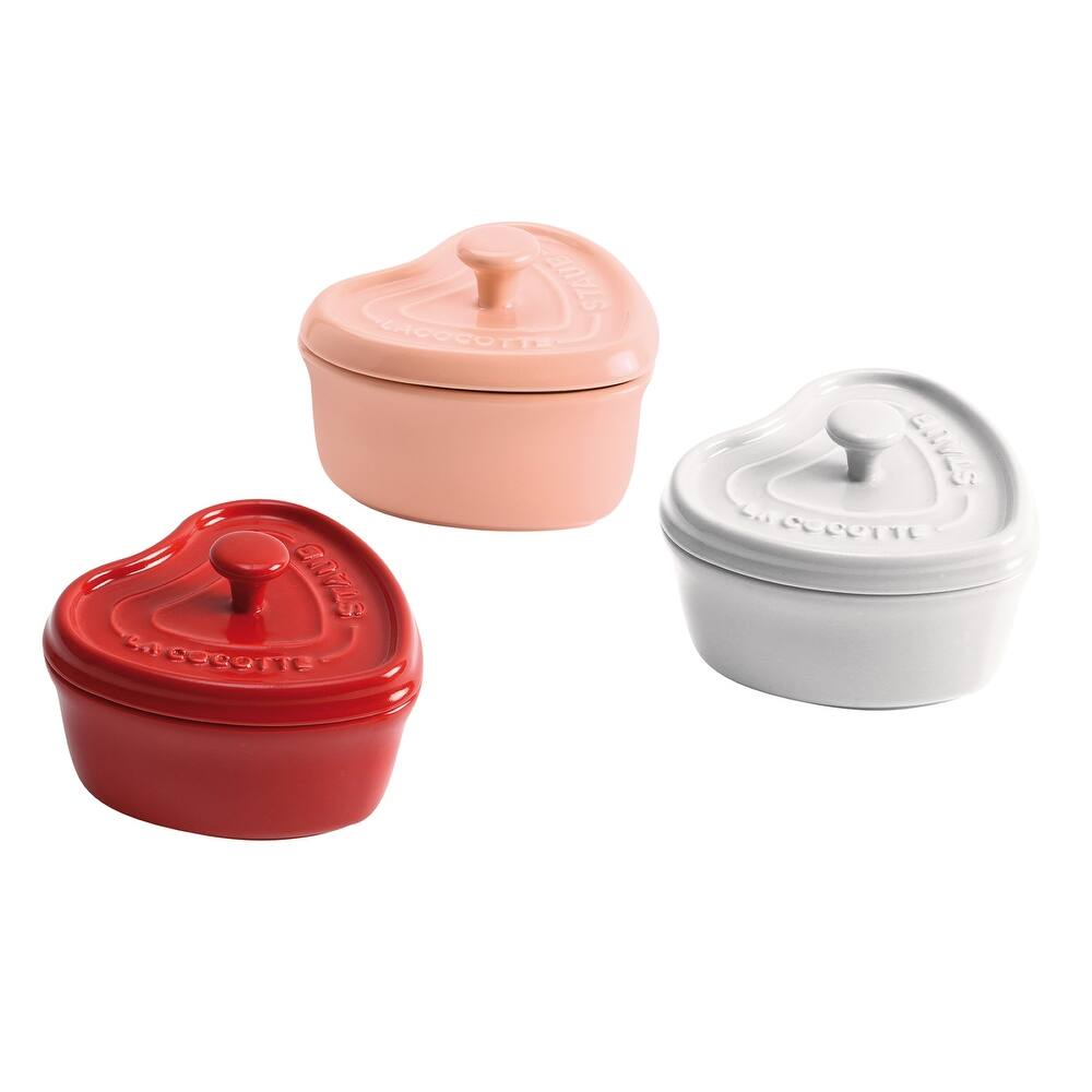 Staub Ceramic 3-pc Mini Heart Cocotte Set - Cherry, Pink, White - Multi