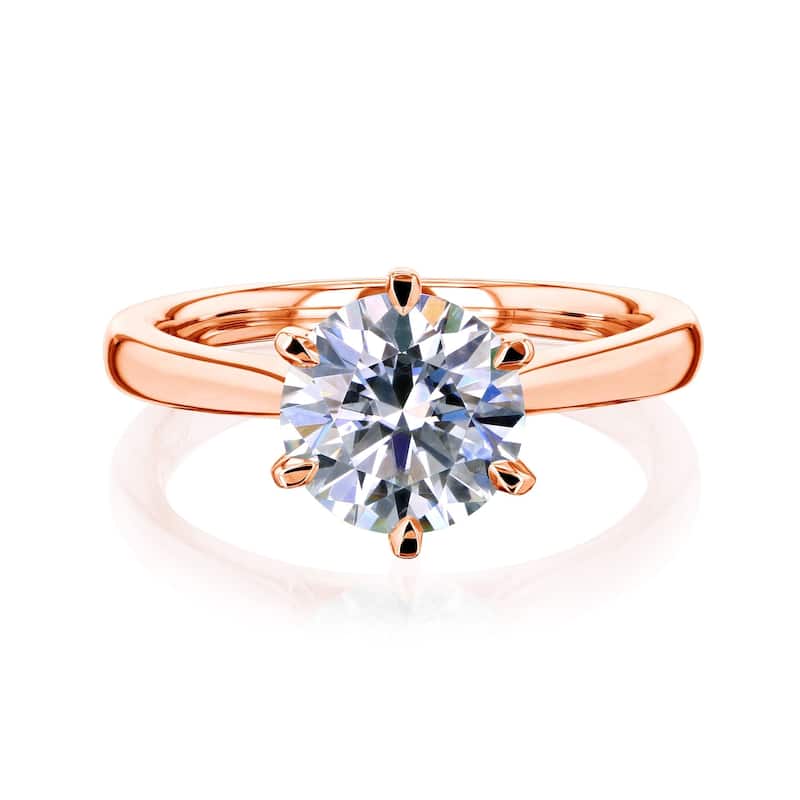 Kobelli 2 Carat Lab Grown Diamond Certified 14k Solid Gold Taper Shank Solitaire Tokyo Engagement Ring (EF/VS) - Rose - 7.5