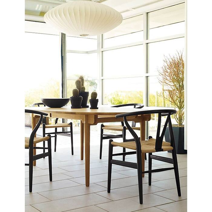 Set of 2 Modern Wish bone Solid Wooden Dining Chair with Woven Paper cord Seat, Farmhouse Y Back Elbow Side Chair