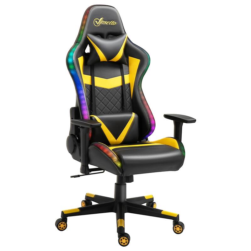 Vinsetto Gaming Chair with RGB LED Light, 3D Arm, Lumbar Support, Swivel Home Office Computer Recliner High Back Racing Gamer