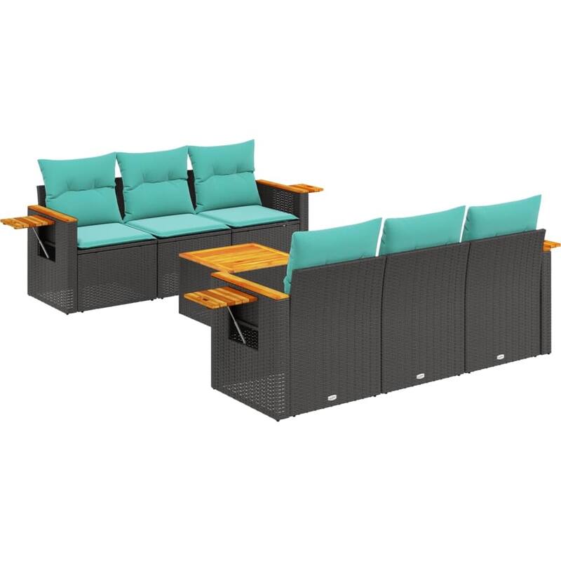 vidaXL 7 Piece Patio Sofa Set with Cushions Black Poly Rattan (US only) - 62/85 x 24.4 x 27.2