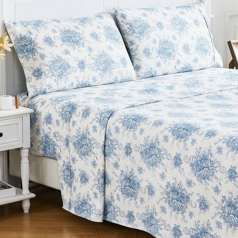 Cotton Flannel Collection Light Blue Toile Sheet Set
