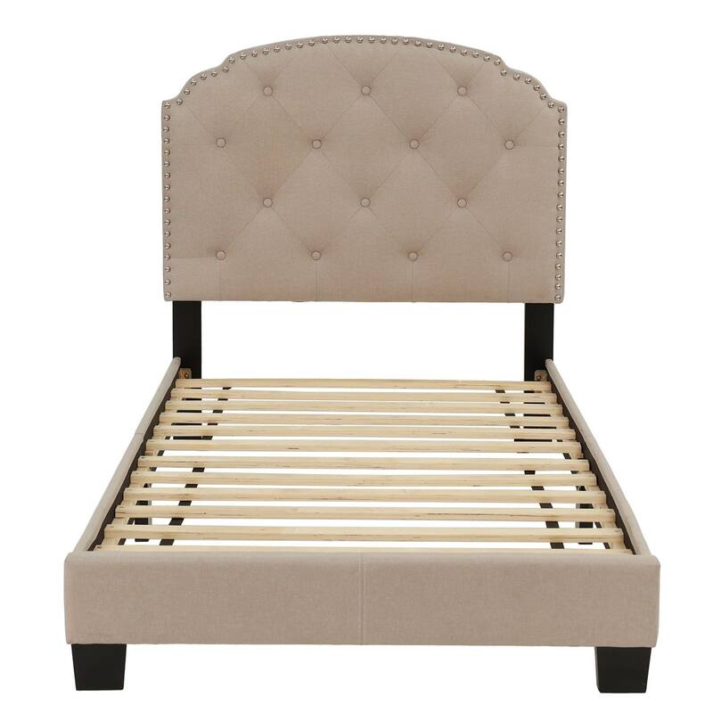 Poundex Platform Button Tufted Twin Bed