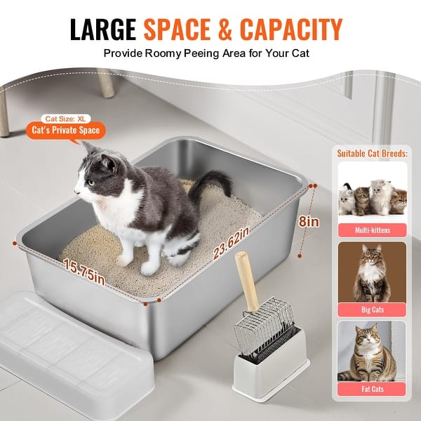 Cat Litter Box, Extra Large Stainless Steel Cat Litter Box with Scoop, Wide  Filtering Foot Board Fit for Big Cats - Bed Bath & Beyond - 41677709