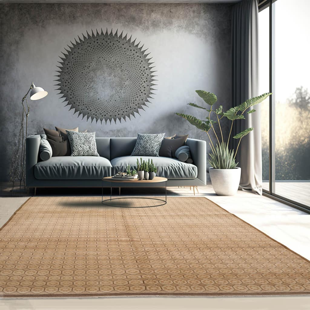 Hand Knotted Michaelian & Kohlberg Beige Tibetan 100% Wool Area Rug - 6' x 8' 9''