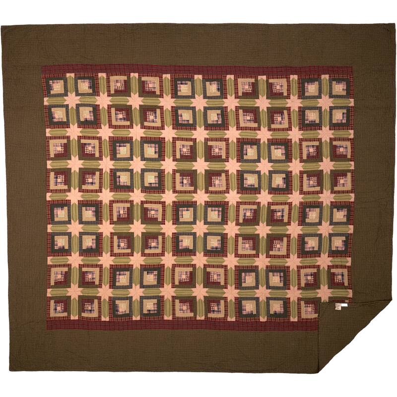 Tea Cabin California King Quilt 130Wx115L Green and Navy