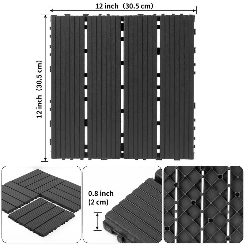 Plastic interlocking decking tiles, 44 packs of terrace decking tiles, 12 inches x 12 inches waterproof