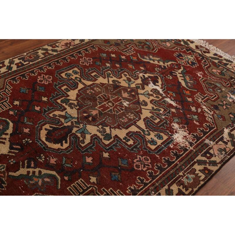 Red Geometric Bakhtiari Persian Rug Handmade Wool Carpet - 4'7" x 6'6"