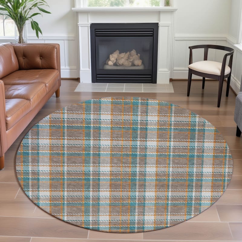 Premium Washable Super Soft Plaid Mayfield Rug - Taupe - 8' x 8'