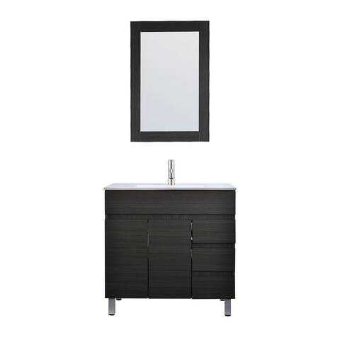 Single Sink Bath Vanity in Black with White Ceramic Top With Ceramic Basin and Mirror