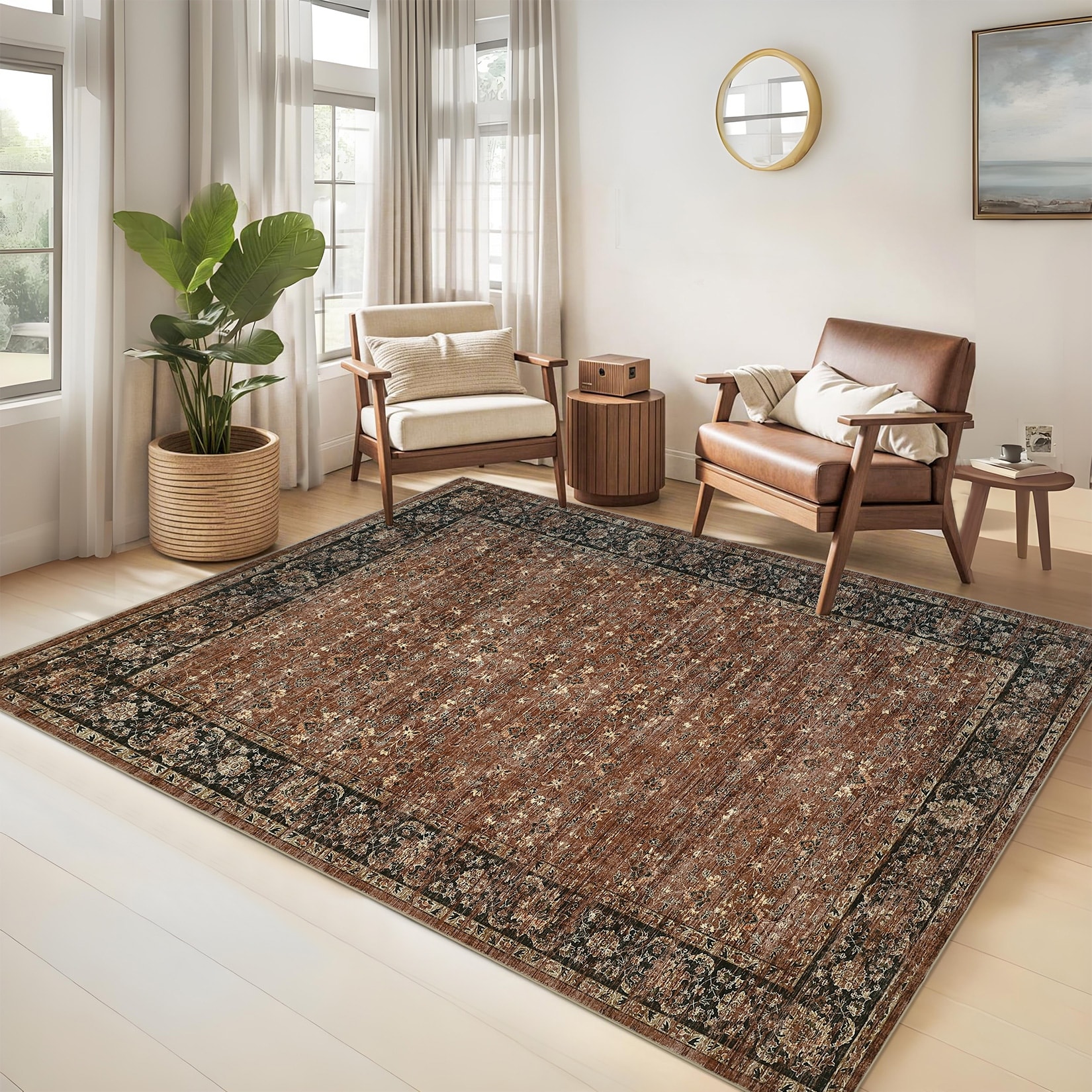 Garvee Vintage Distressed Floral Print Area Rug