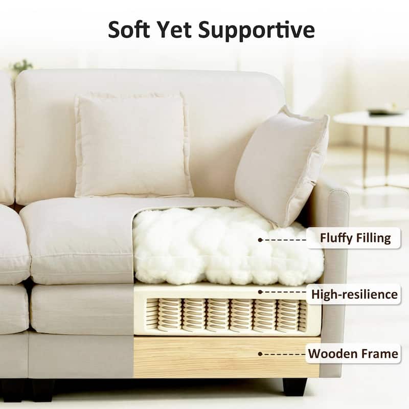 MCombo 111.8'' Modular Sectional Sofa Couch with Reversible Ottoman for Living Room, L Shaped Sofa, FSC Certified