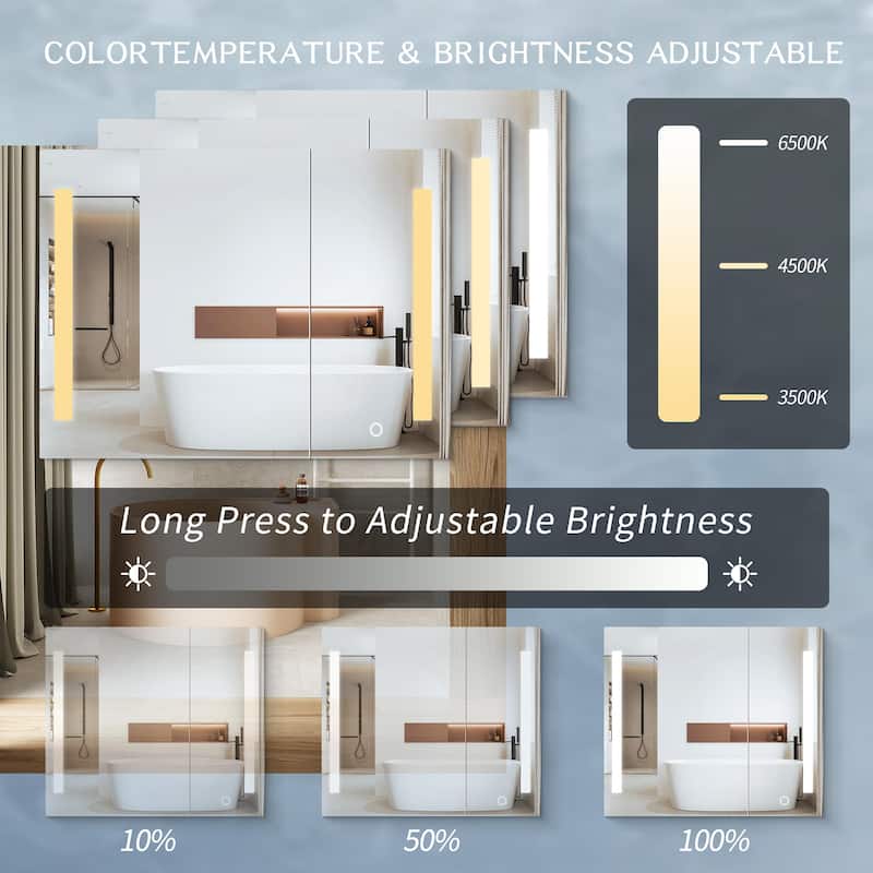 30x26 inch Black LED Mirror Medicine Cabinet Surface, Defogger, Anti-Fog,Dimmable Lights Brightness Memory