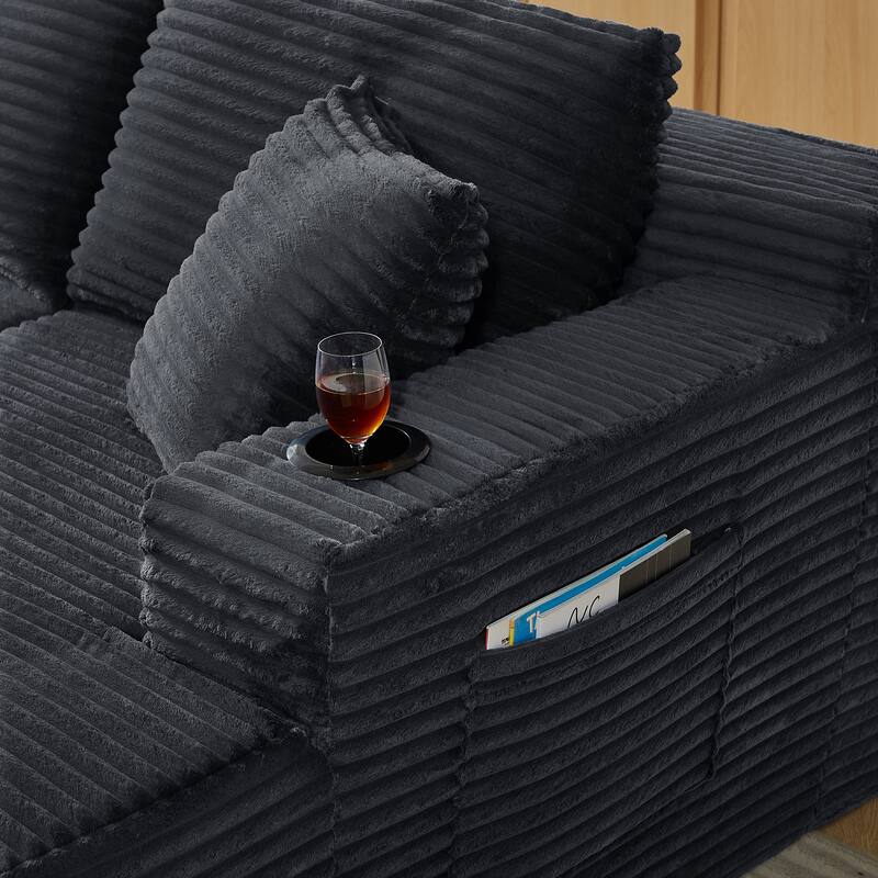 U-Shaped Modular Sectional Sofa with Dual Chaise Lounges, Corduroy Cloud Couch with Cup Holders, Compressible Deep Seat Sofa