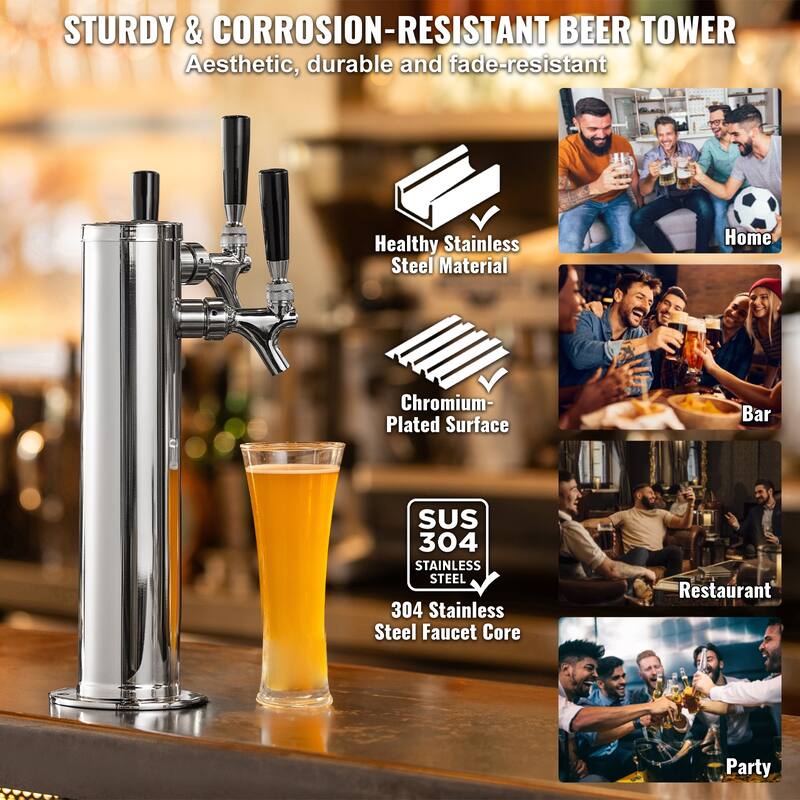 Draft Beer Tower Dispenser, Stainless Steel Keg Beer Tower, Kegerator Tower Kit with Pre-Assembled Tubing