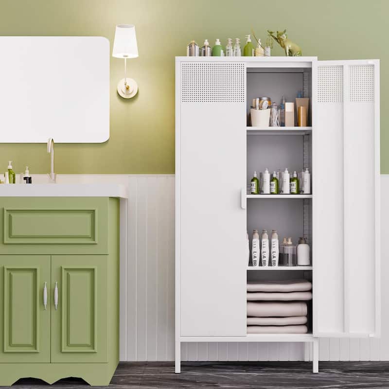61 Inches High Metal Food Storage Cabinet, Equipped With Adjustable Shelves And Suitable For Homes And Kitchens