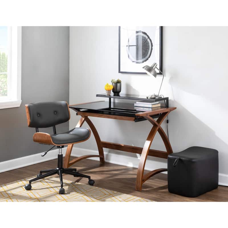 Adjustable Office Chair with Cushioned Seat and Backrest, 360 Degree Swivel and Stylish Wood Back