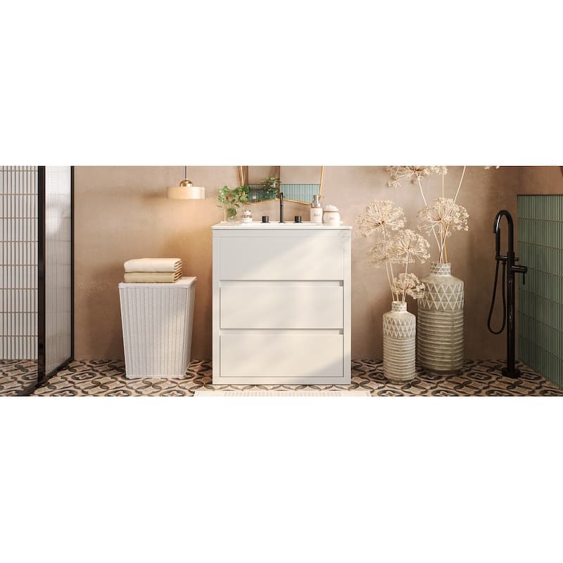 Roomfitters 30" Minimalist Bathroom Vanity with Ceramic Sink, Freestanding Cabinet