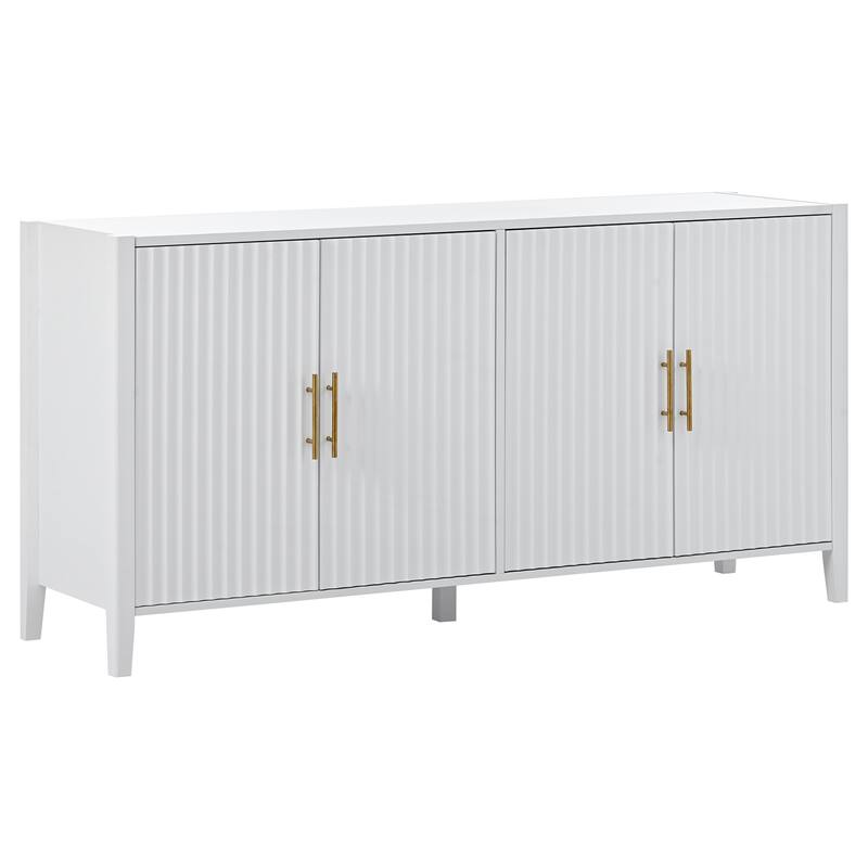 Elegant Storage Cabinet Sideboard, MDF & Solid Wood, Wave Pattern Design with Metal Handles for Living Room, Hallway