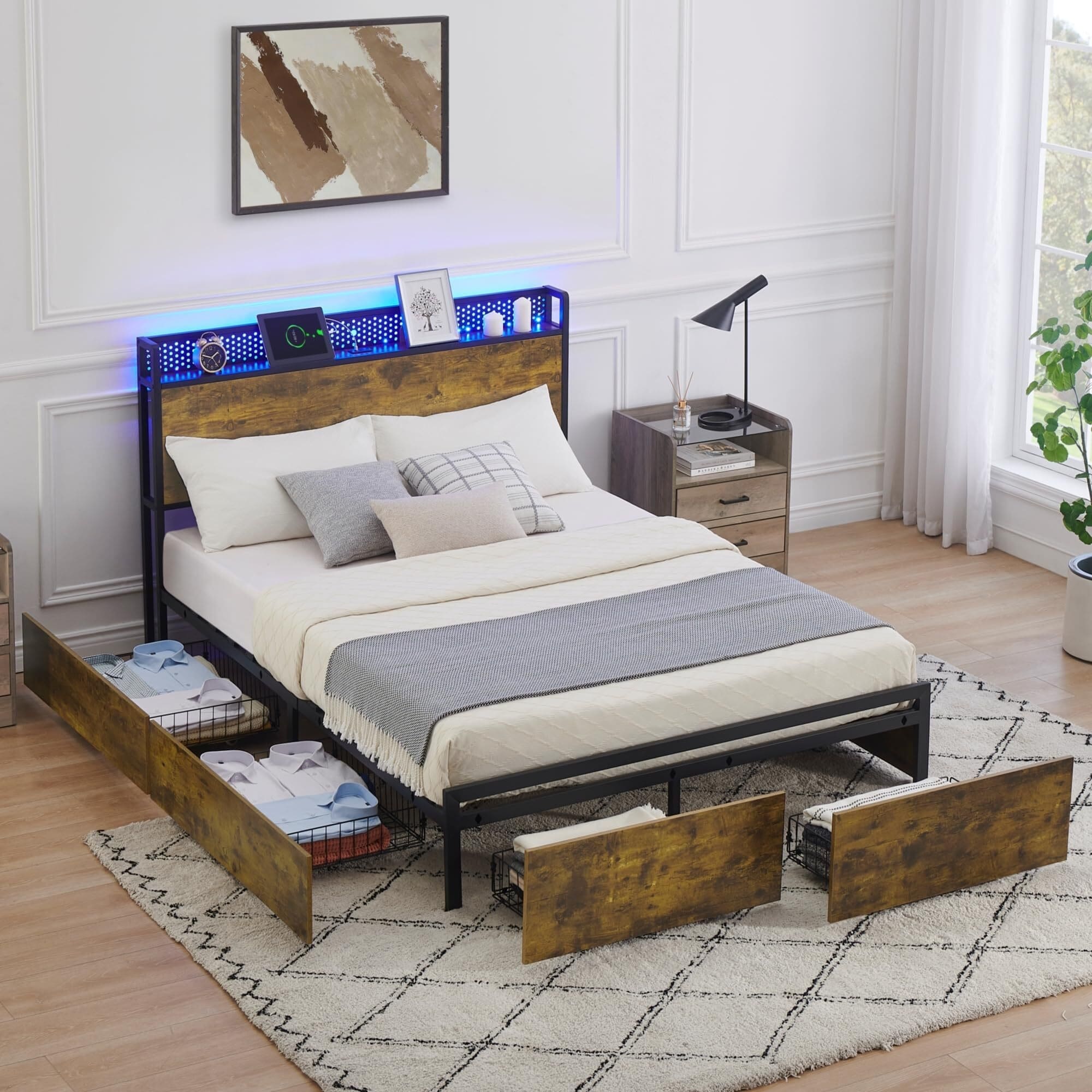 Bed Frame with Storage Headboard and 6 Drawers - Bed Bath & Beyond