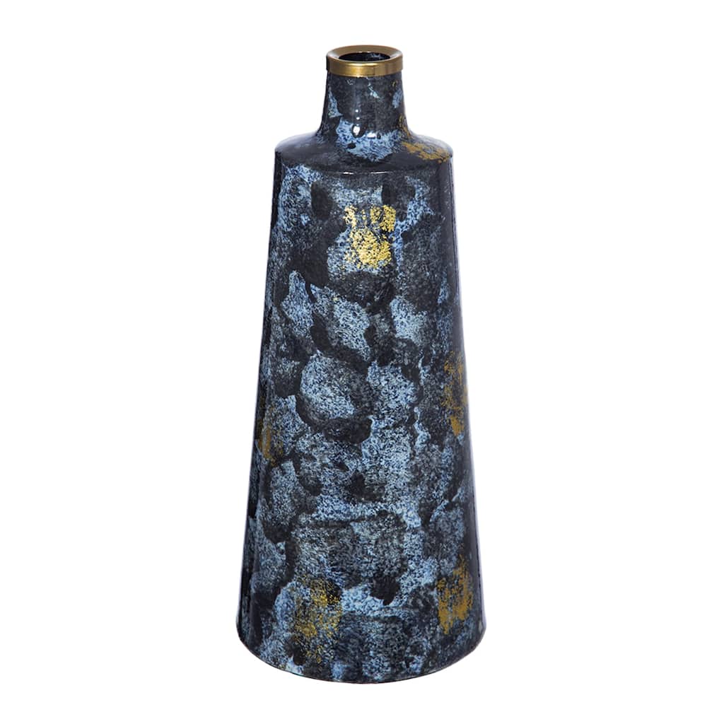 Glass Flower Vase - 14.5" - Blue and Gold