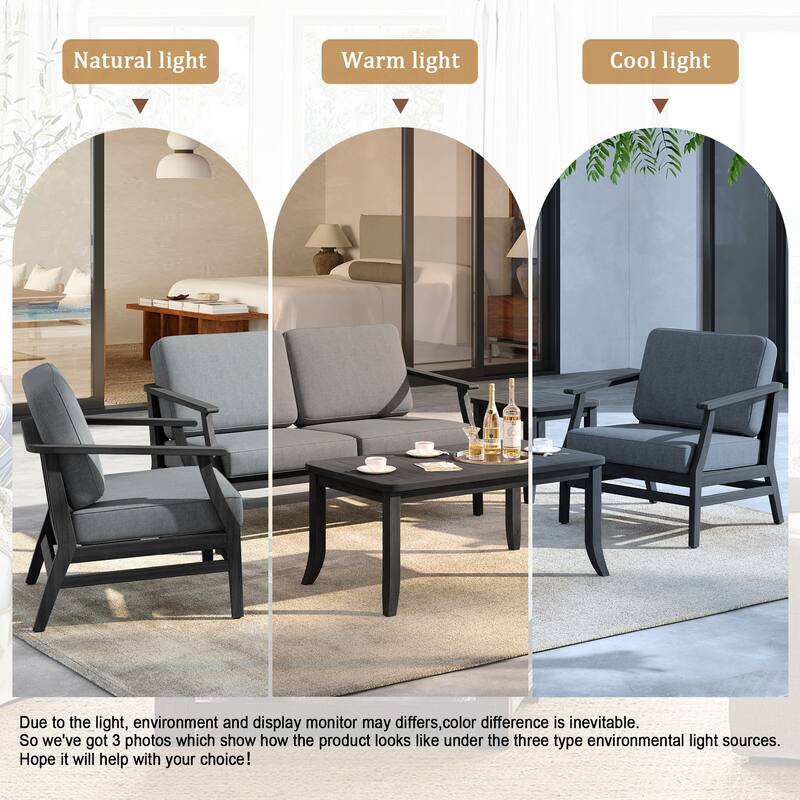 5-Piece Outdoor Teak Wood Patio Conversation Set with Cushions