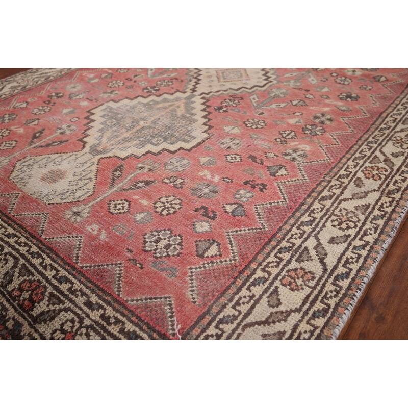 Distressed Tribal Bakhtiari Antique Persian Rug Handmade Wool Carpet - 4'3" x 6'6"