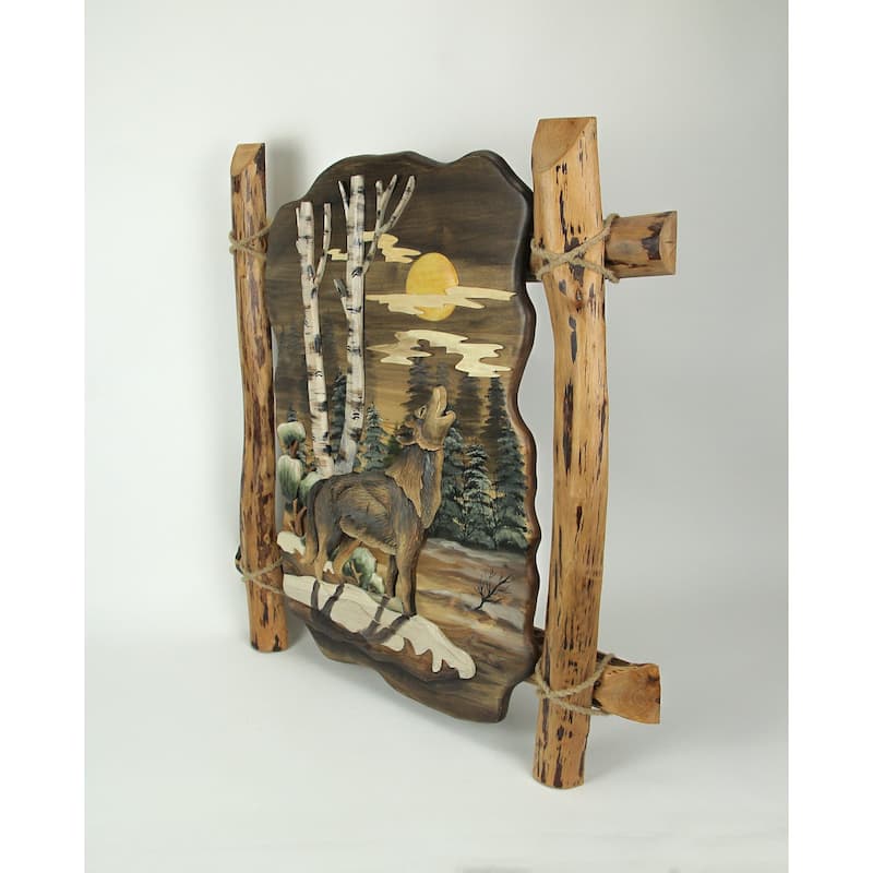 Hand Carved Natural Wood Howling Wolf Wall Art Lodge Home Decor Cabin