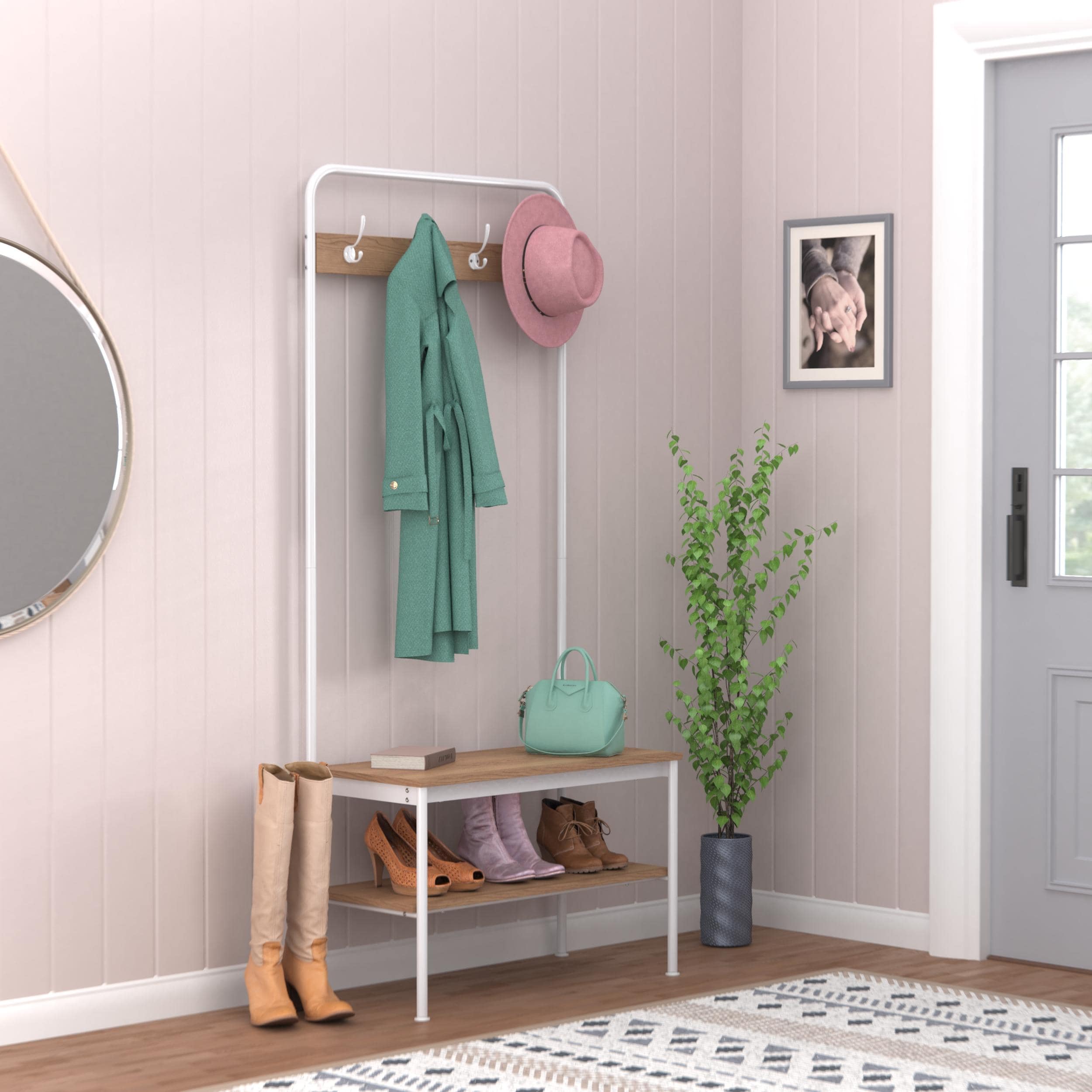 ClosetMaid Entryway Bench with 4 Hooks Shoe Storage Shelf