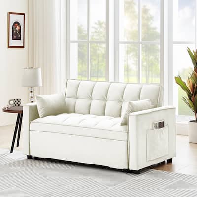 Tufted Sleeper Sofa with Pull-Out Bed - 33.10 x 55.20 x 32.20