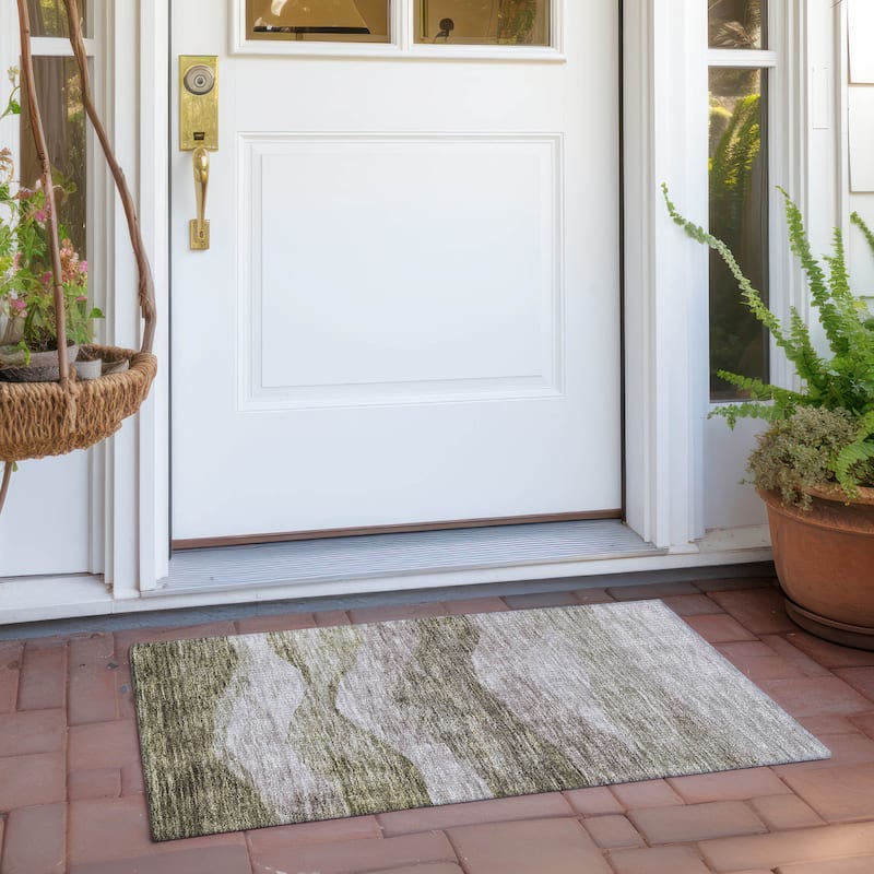 Machine Washable Indoor/ Outdoor Contemporary Waves Chantille Rug